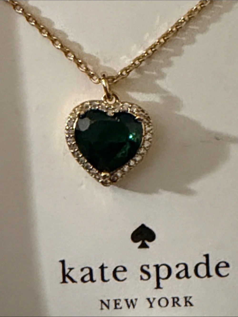 Kate Spade New York Gold Necklace with Green Heart Pendant-NWT